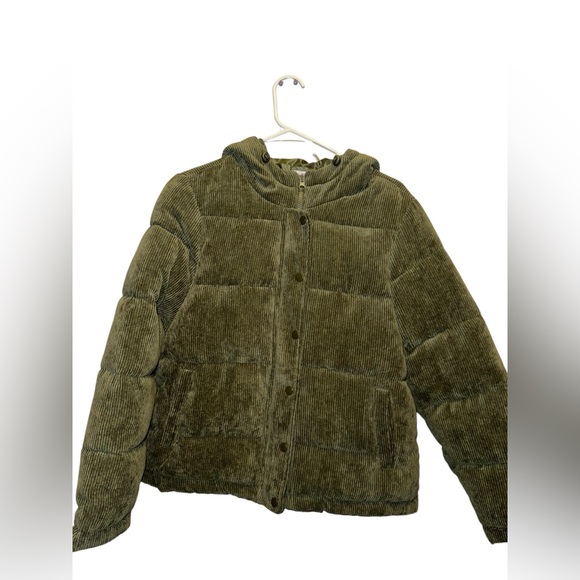 Olive Green Corduroy Puffer Jacket - Picture 1 of 3